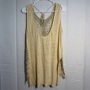 Free People Sheer Embellished‎ Lace Back Knit Tank Top Cream XS